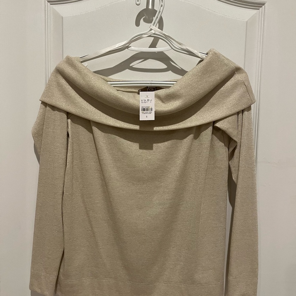 LOFT Beige Off-Shoulder Sweater